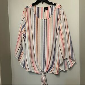 New Directions Curvy 2X Multi color striped Top waist tie accent Casual Workwear